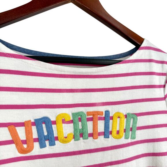 Talbots Sz Large "VACATION" Pink White Tropical 3/4 Sleeve Blouse Shirt Top - Picture 4 of 7